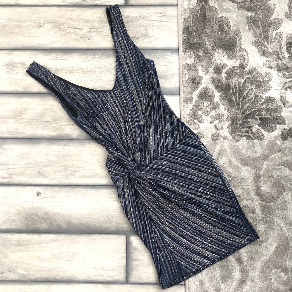 MARCIANO Sparkle Blue Gold Cocktail Dress